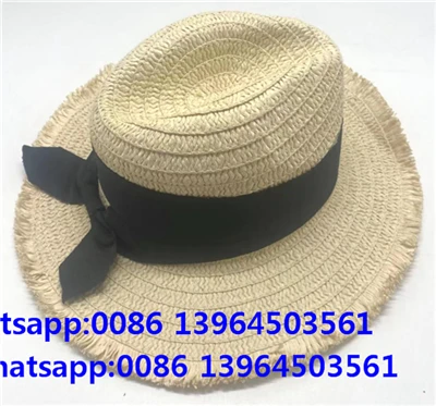 Chapéu de palha com borla de laço preto Fedora Sun