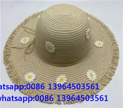 Chapéu de palha com flores e tassal para bebê menina para o verão