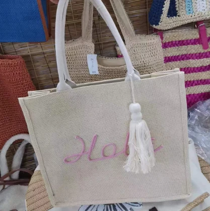 Bolsa para presente em tecido de linho Bolsa escolar para meninas