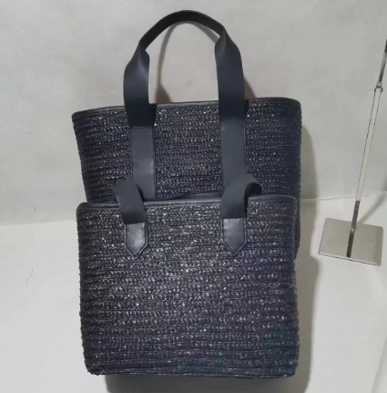 Conjunto de bolsa feminina de tecido de trigo preto, um conjunto