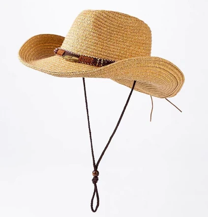 Chapéu de praia de palha masculino de aba larga