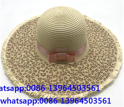 Chapéu de praia feminino de aba grande com estampa de leopardo