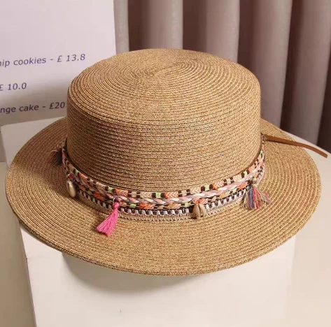 Chapéu de palha de papel marrom Boho Chic para mulheres