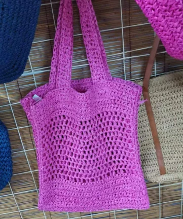 Saco personalizado rosa para mulheres de papel de crochê com logotipo