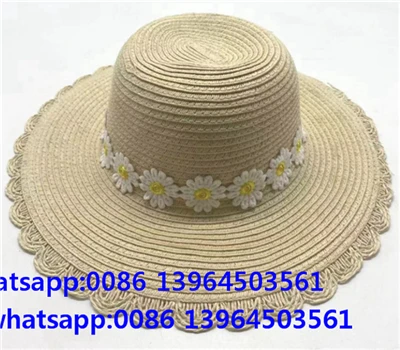 Chapéu de palha de papel trançado com aba larga e fita Daisy para mulheres