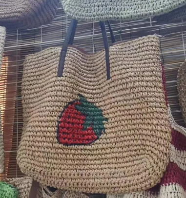 Bolsa de praia feminina de papel grande morango