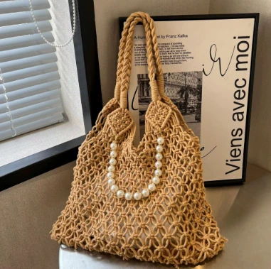 Bolsa feminina marrom oca feita à mão em corda de algodão