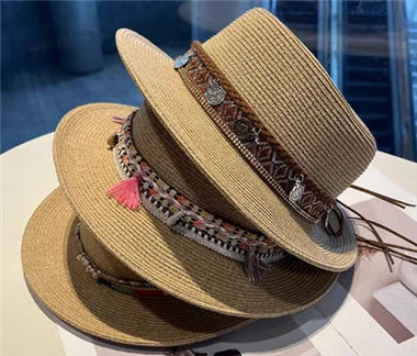 Boho Brown Chapéu de praia de palha para mulheres