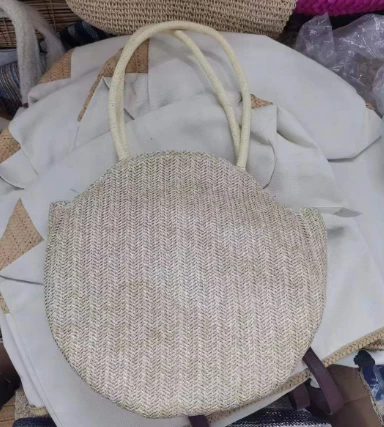 Bolsa feminina de férias de palha redonda com trança PP