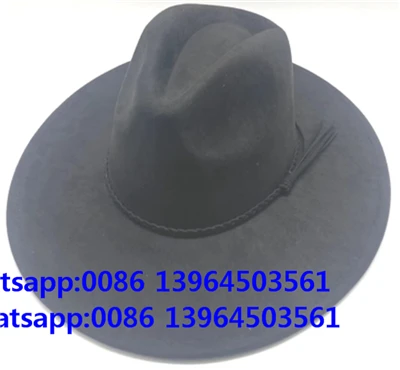 Chapéu de lã preta Rancher Fedora Cowboy Hat