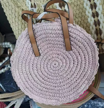 Bolsa de ombro pequena redonda rosa para meninas