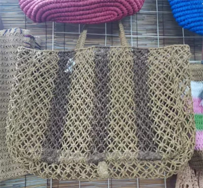 Sacola grande oca feminina tecida à mão marrom