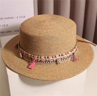 Chapéu de palha de papel marrom Boho Chic para mulheres