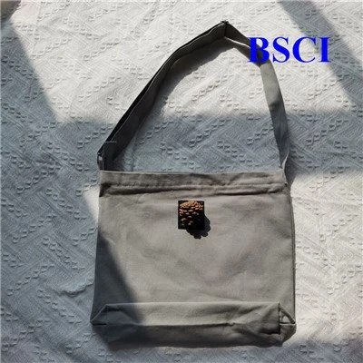 Bolsa de ombro de lona com zíper