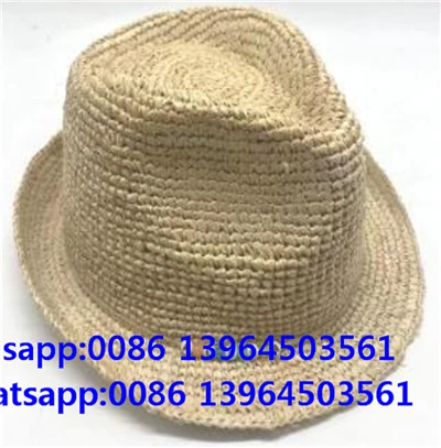 Chapéu Fedora de Palha Macia de Crochê Feito à Mão