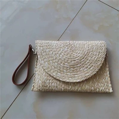 Bolsa de embreagem de tranças de palha feminina