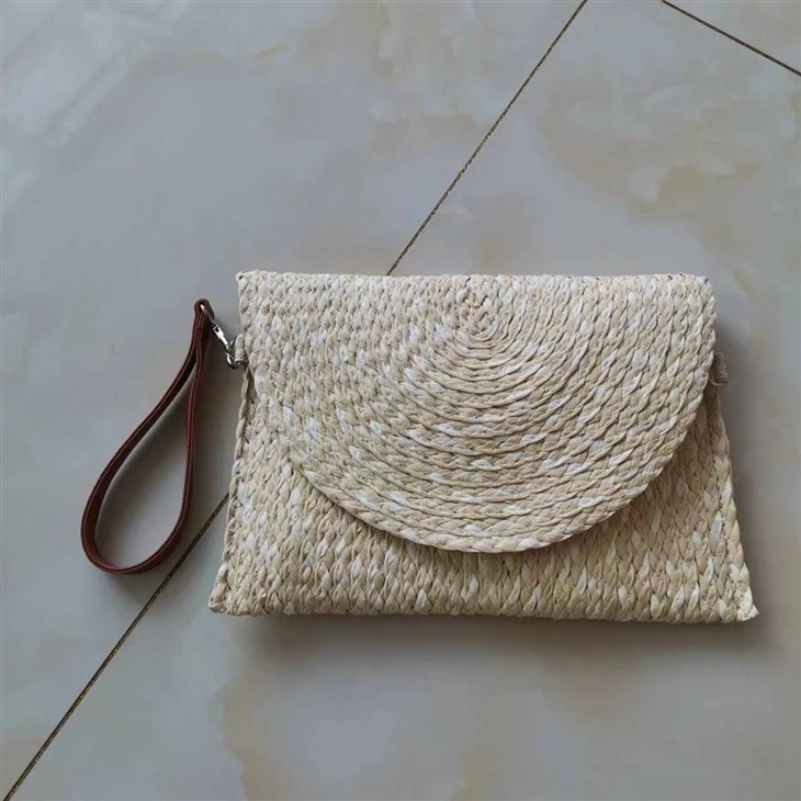 Bolsa de embreagem de tranças de palha feminina